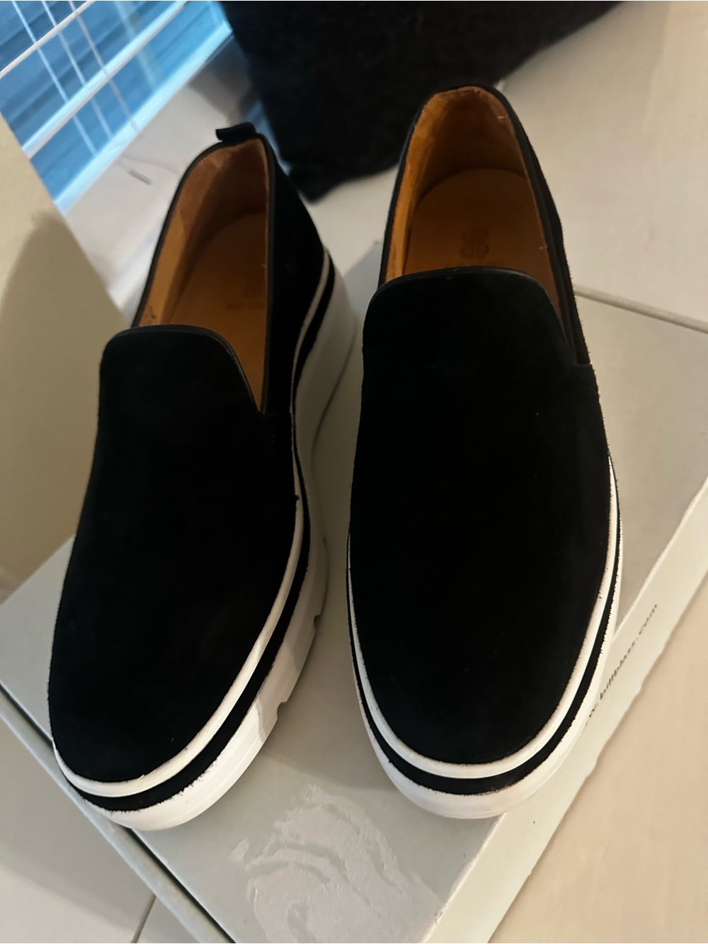 bill blass Black Suede Slip-On Platform Loafers